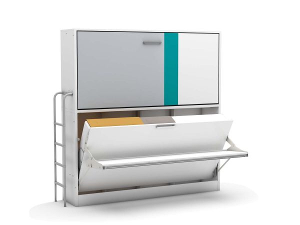 bedkast smart bunk met bureau gedeeltelijk open turquoise
