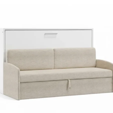 Eenpersoons opklapbed met bank crème