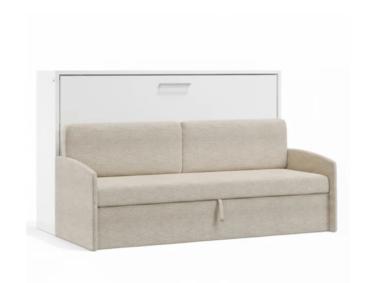 Eenpersoons opklapbed met bank crème