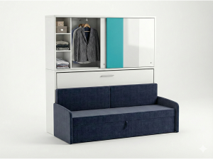 Eenpersoons bedkast Academy - Turquoise - met blauwe bank