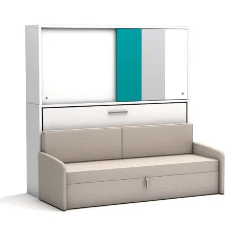 Eenpersoons bedkast Academy - turquoise - met  crème bank