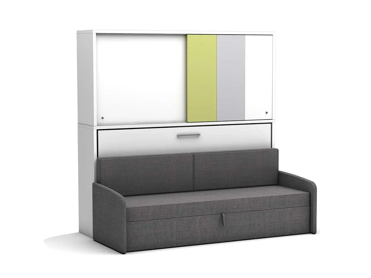 Eenpersoons bedkast Academy - Verde - met grijze bank