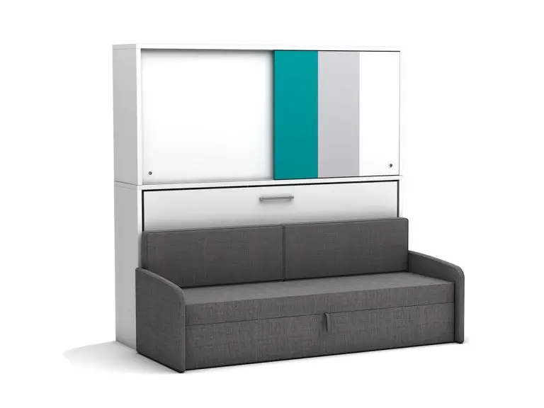 Eenpersoons opklapbed Academy - turquoise - met een Antraciete bank