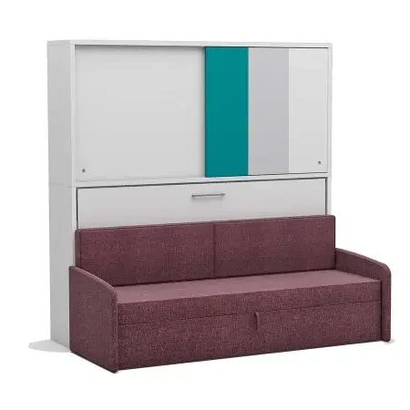 Eenpersoons bedkast Academy - Turquoise - met  roze bank