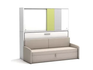 Eenpersoons bedkast Academy - Verde - met crème bank